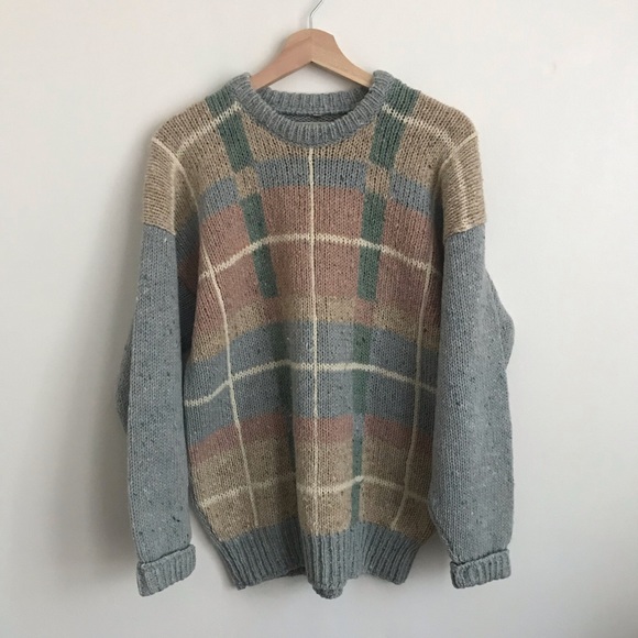 Vintage Sweaters - Vintage Heritage Irish Wool Pastel Plaid Sweater